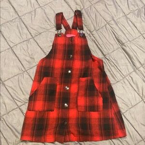 Red Plaid Button-Up Pinafore Dress